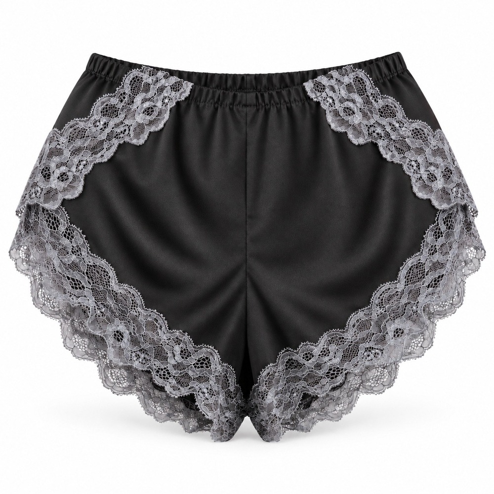 Free People Intimately Tap Shorts XS Black Grey Lace Satin Lingerie Coquette